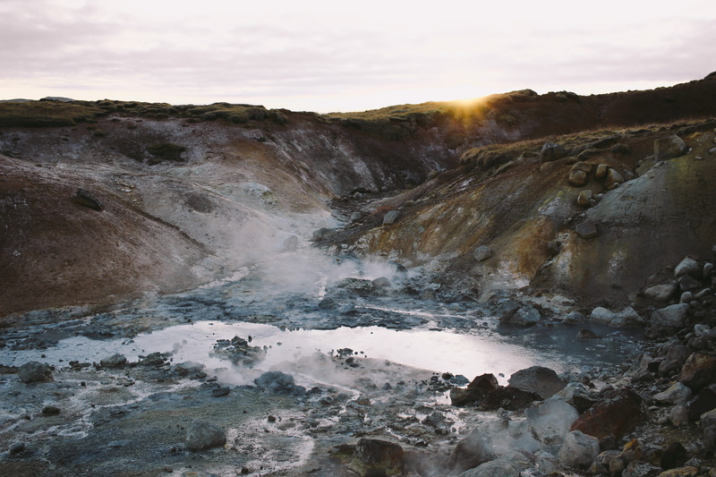 flowing, volcanic, land, power in nature, sunset, water, roc, rock, iceland, nature, tranquil scene, outdoors, environment, stone, rocky, smoke, gas, travel