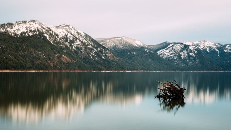 white sky, sky, nature, tranquil Scene, water, lake, 70mm, Canon EF, daytime, 5K, forest, green, westrock, mountains, Hypothesis, snow, mountain, near
