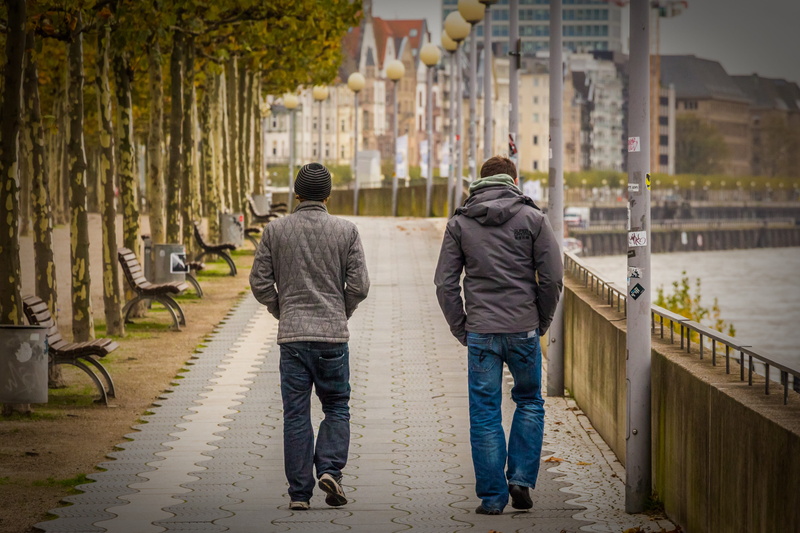 couple - relationship, friendship, water, full length, outdoors, daytime, downtown, autumn, nature, rear view, bonding, two, walking, direction, road, love