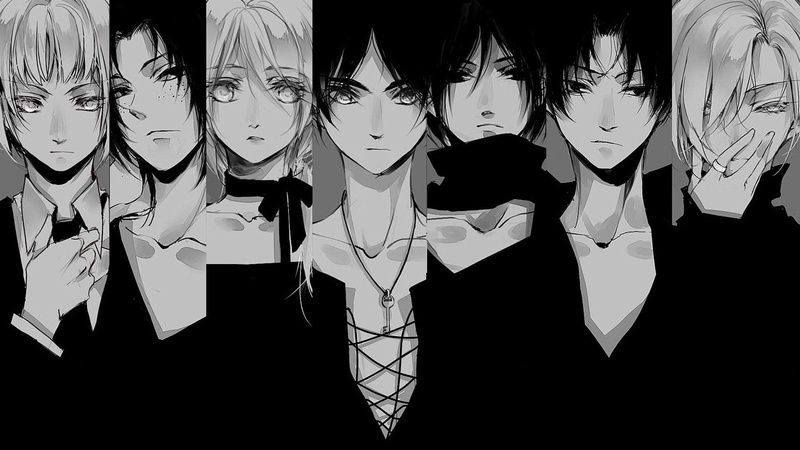 high angle view, Renz Christa, Armin Arlert, craft, hanging, black background, anime, Mikasa Ackerman, Leonheart Annie, representation, Ymir, digital composite