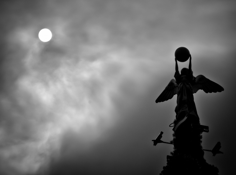 sky, unitedstates, creativity, male likeness, no people, silhouette, Christmas, Black and White, christmastrees, baylake, statue, outdoors, Epcot, religion