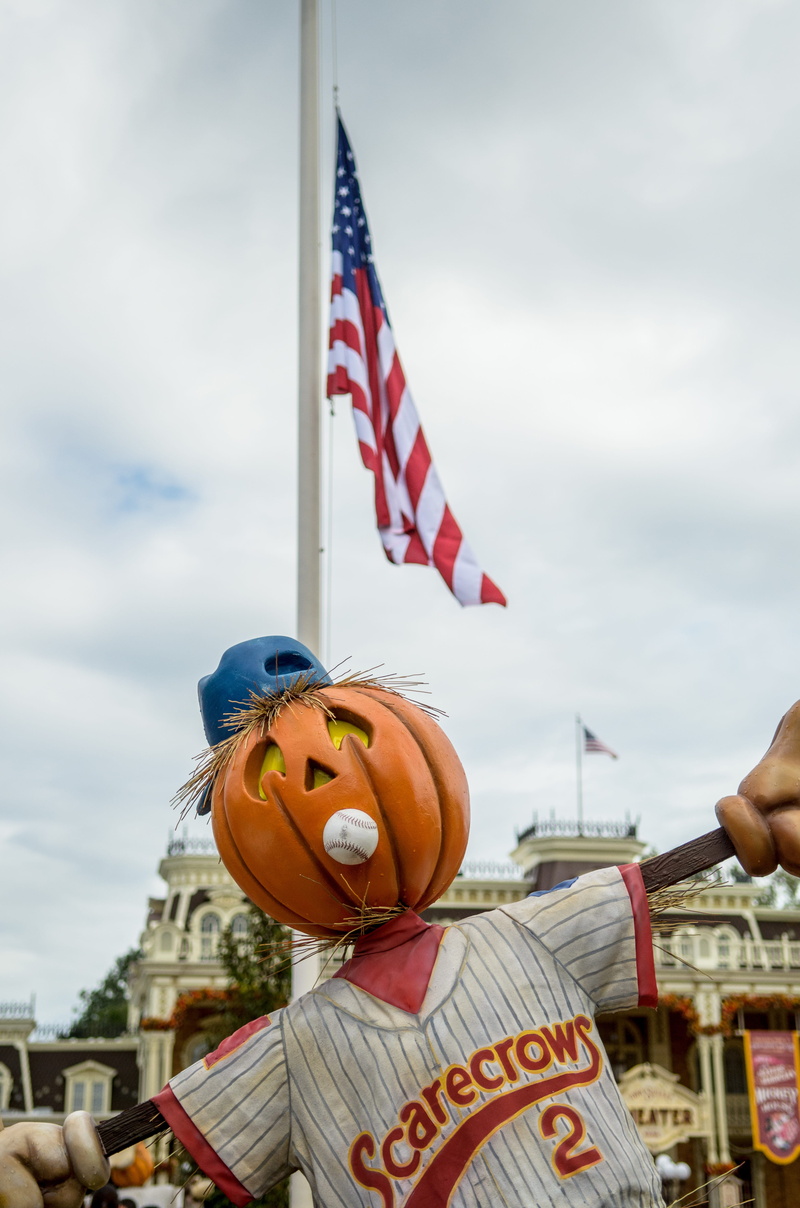 patriotism, disneyworld, flag, building exterior, 4K, event, halloween, straw, decoration, cloud - sky, celebration, incidental people, sky, architecture