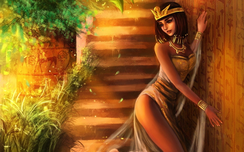 Woman, brown, Women, Cleopatra, Egypt, 1080P, s, dress, illustration, strapless, Fantasy