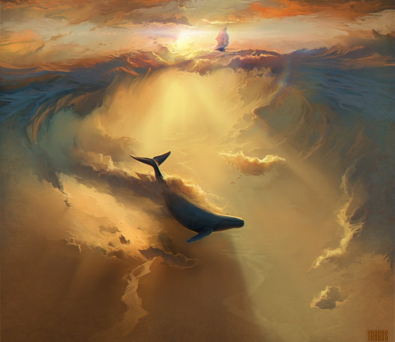 outdoors, sunset, nature, drawing, 720P, wale, water, no people, motion, beauty in nature, illustration, scenics - nature, sea, animals in the wild, animal themes