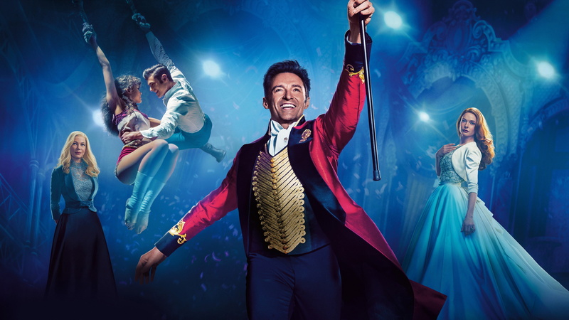 5k, 4K, background, blue, woman, Michelle Williams, The Greatest Showman, man, dancing, Rebecca Ferguson, Hugh Jackman
