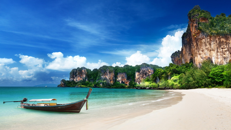 Krabi Beach, HD, Thailand, Best Beaches in the World, water, day, boat, travel, fishing, resort, vacation, time, brown, 4K, tourism, sand