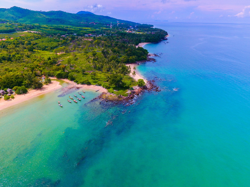 seascape, beach, day, aerial, drone shot, coastline, body, seashore, aerial view, color, tranquility, tropical, thailand, turquoise, koh lanta, island