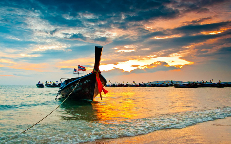 ashore, long, boat, krabi, 2K, thailand