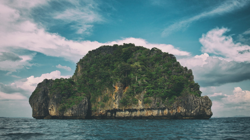 4K, Krabi, Thailand, 5k, clouds, Turtle island, Andaman Sea