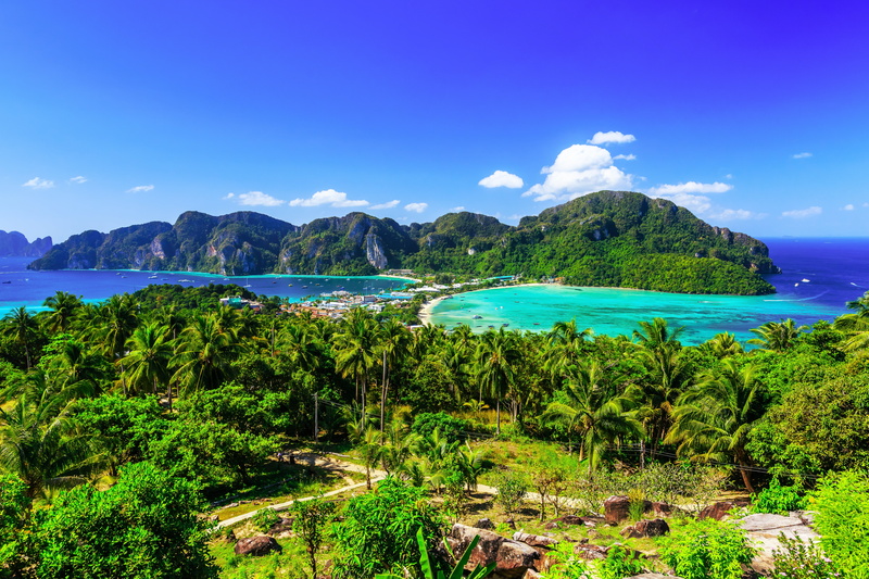 Thailand, Islands, clouds, no people, non-urban scene, idyllic, beach, trees, nature, tropics, tree, plant, 5K, horizon, blue, tranquil scene, day, tranquility