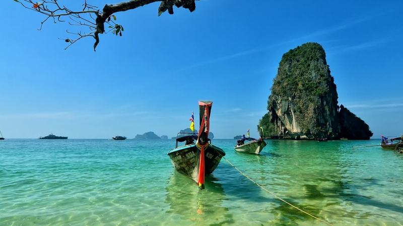 cliff, Thailand, island, boat, nature, 1080P, sea