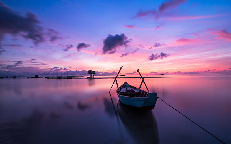 sky, 2K, sunset, nature, dawn, sun, canoe, ocean, boat, brown, vietnam, sea, vacation, white, weather