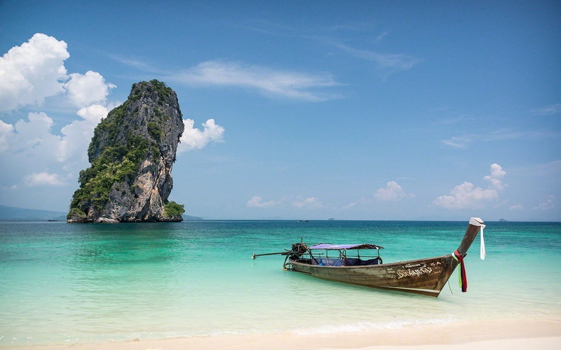 nature, horizon over water, turquoise colored, outdoors, nautical vessel, longtail boat, island, beauty in nature, nature landscape rock island boat sea sand thailand tropical clouds beach water calm