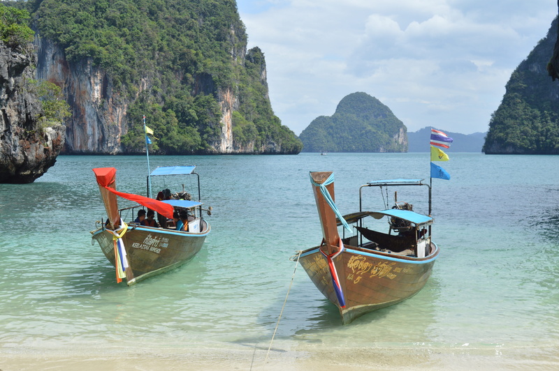 tranquility, scenics - nature, formation, mountain, mode of transportation, nautical vessel, water, bay, rock formation, beauty in nature, phi phi island