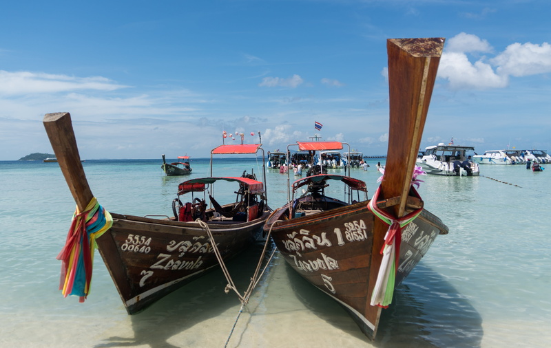 Thailand, island, beauty in nature, text, outdoors, cloud - sky, transportation, color, wooden post, Tour, no people, longtail boat, horizon, water, coastline