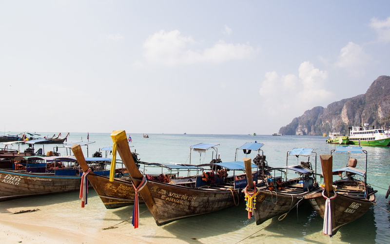 islands, horizon over water, fishing, coast, wall, water, longtail boat, beach, outdoors, beauty in nature, nature, land, scenics - nature, sea, tranquil scene
