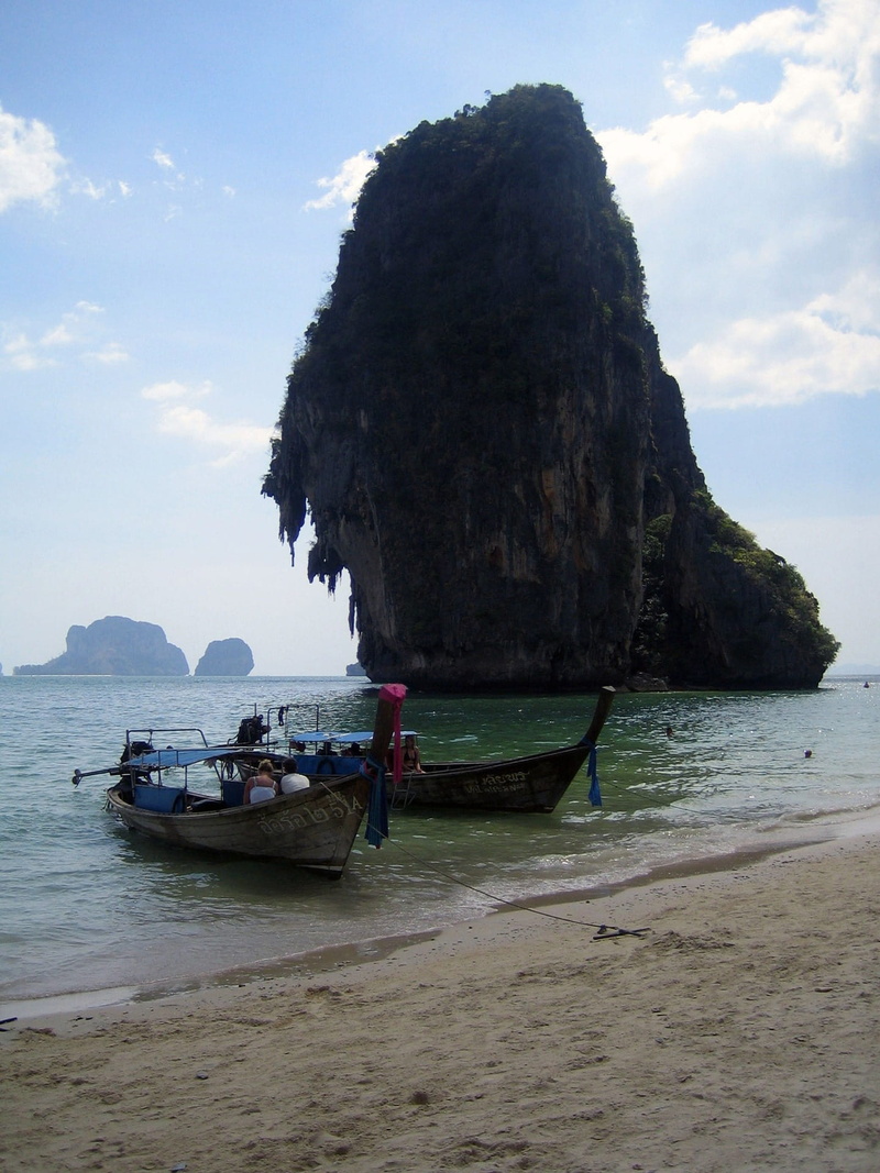rock formation, Water, Sea, nautical vessel, rock - object, day, rocks, tropical, scenery, sea, tourism, sky, mode of transportation, Krabi, Island, paradise