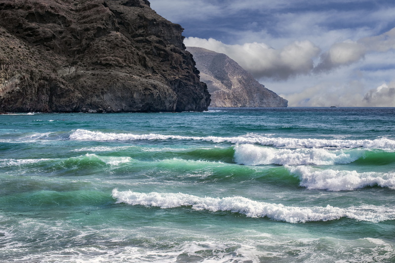 rock, horizon over water, almeria, costa, wave, sky, beach, cloud - sky, aquatic sport, 5K, day, scenics - nature, land, cabo de gata, nature, outdoors