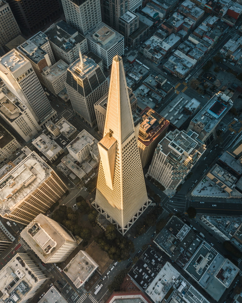 architecture, travel Destinations, sunrise, uSA, san francisco, aerial, no People, transamerica pyramid, sf, office Building, street, conical, pyramid