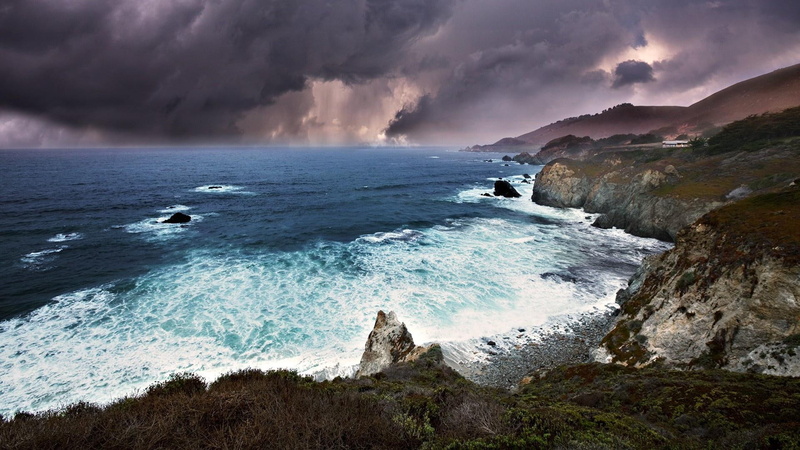 nature and landscapes, rock, oceans, storms, nature, near, sea, storm, shore, brown, clouds, 1080P, coast