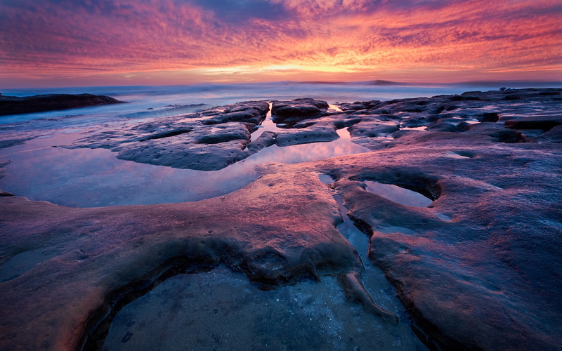 sand, Red, brown, Coast, golden, Rocks, 2K, Sky, Sea, Sunset