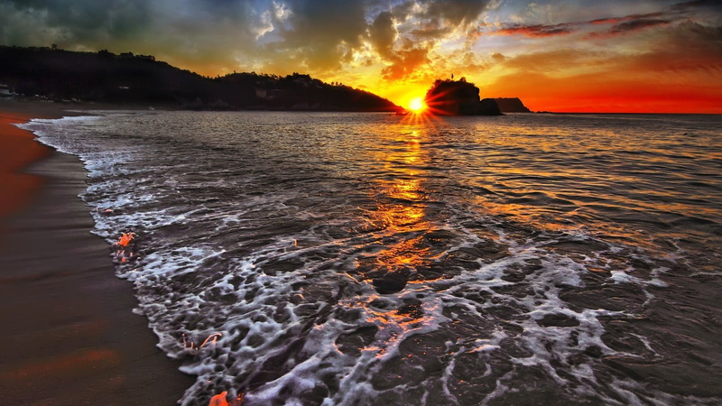 body, tranquil scene, orange color, sunlight, no people, landscape, aquatic sport, scenics - nature, power in nature, idyllic, land, non-urban scene, motion