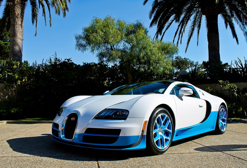veyron, Bugatti Veyron, bugatti, blue, palm trees, white, Vitesse, 1080P