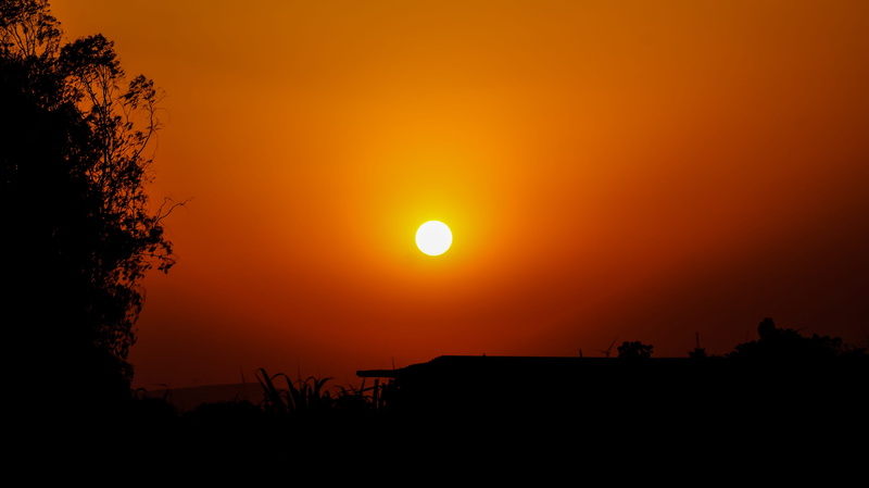 tranquility, village, romantic sky, idyllic, silhouette, sky, tranquil scene, landscape, beauty in nature, Village, orange color, outdoors, copy space