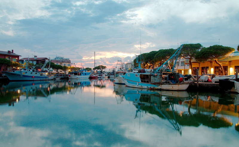 sky, Caorle, harbor, yacht, Porto, Boats, fishing boat, transportation, Italy, fishing industry, sunset, reflection, built structure, passenger craft, no people