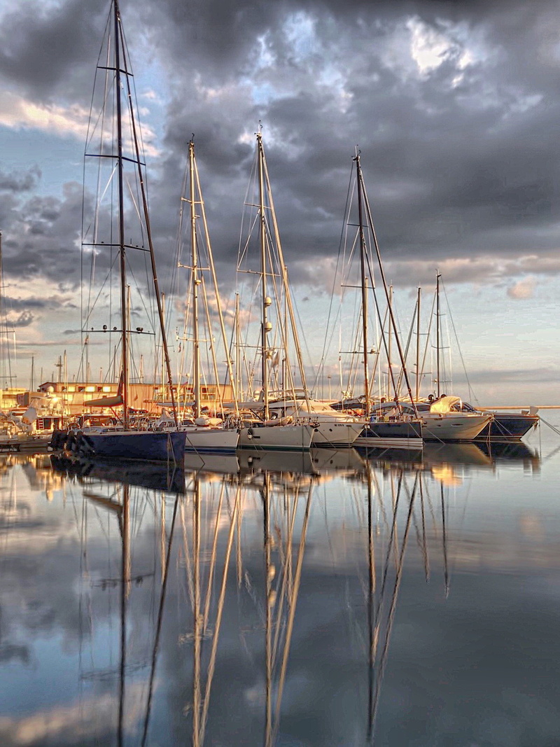 sky, day, cagliari italy, mast, sailboat, 2K, tranquil sailboats, moored, nature, reflection, mode of transportation, beauty in nature, tranquility, italy