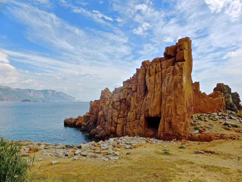 near, solid, stack rock, colorful, day, seaside, land, rocks, geology, 4K, outdoors, coastline, body, coast, rock formation, sea, arbatax, mountain, red