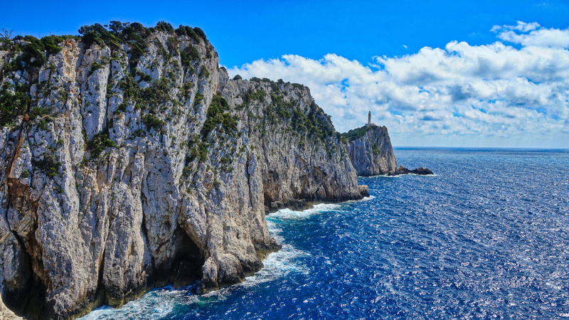 mediterranean sea, cloud - sky, cape dukato, 5K, hellas, outdoors, greece, water, eroded, ionian islands, sky, beauty in nature, blue, wild, rock - object