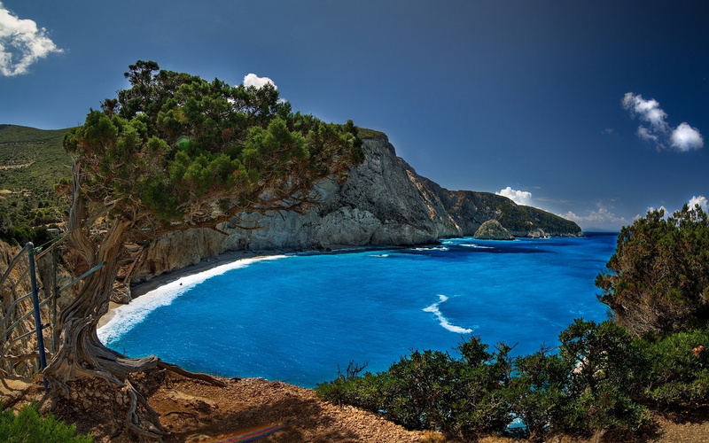 Porto Katsiki, 1080P, The Ionian sea, rocks, coast, Greece, trees, Lefkada, beach, Ioanian Sea