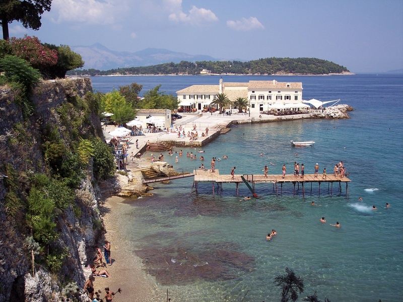 mediterranean, relax, plant, tree, beauty in nature, land, mode of transportation, vacation, swim, platform, standing, outdoors, kerkyra, white, building exterior