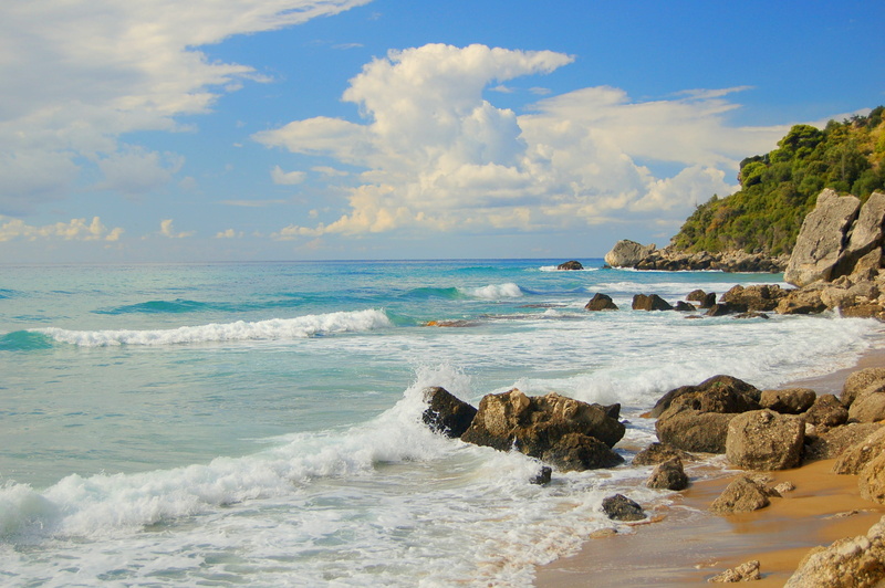 outdoors, solid, beauty in nature, water, turquoise, 2K, land, rock, cloud - sky, motion, shore, bay, seascape, nature, coastline, rock - object, island