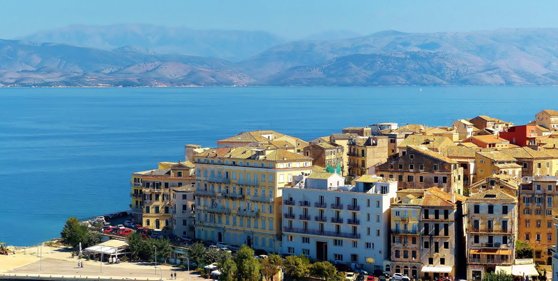seascape, building, nature, resort, residential district, travel destinations, sea, aegean, land, sky, coast, mountain, high angle view, water, coastline