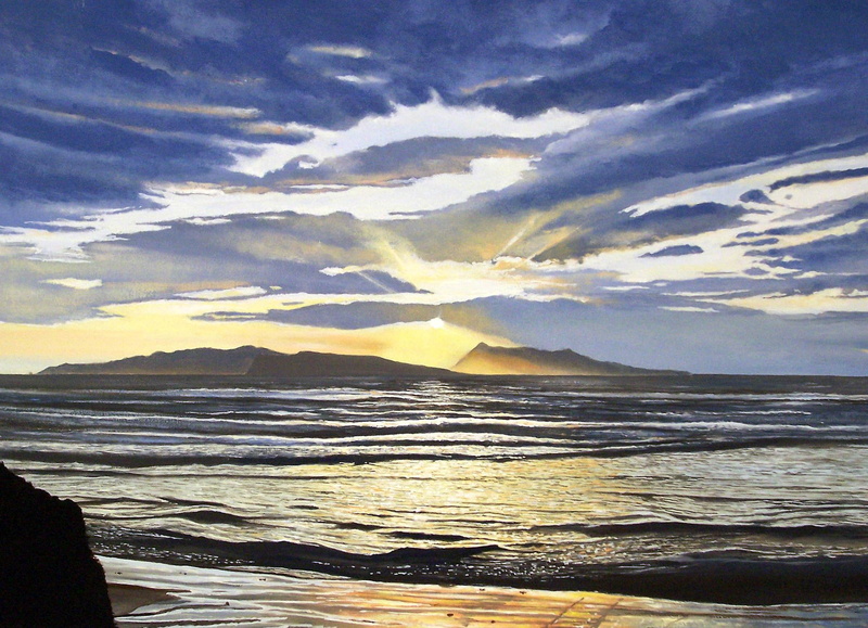3d and abstract, sunset, 1080P, mountain, waves, greece, clouds, corfu, rock, painting