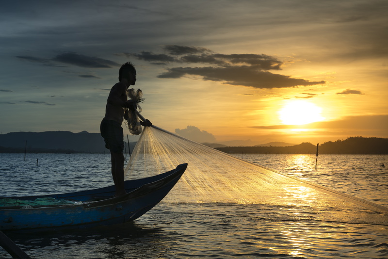orange color, fisherman, one person, sunset, nature, lake, man, silhouette, sunrise, scenics - nature, backlit, fishing, sea, dusk, beauty in nature, cloud - sky