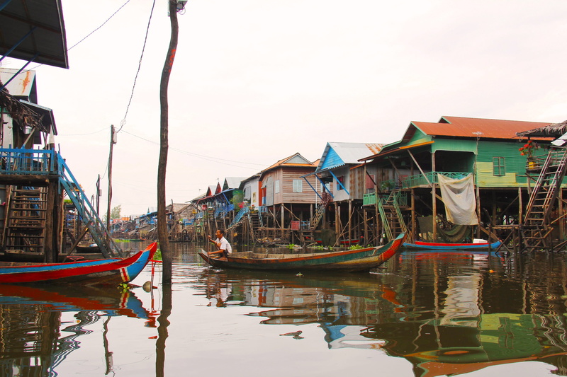 reflection, local, building, cambodia, asia, water, travel, near, river, sky, houses, outdoors, tonle sap lake, built structure, daytime, tour, 2K, no people
