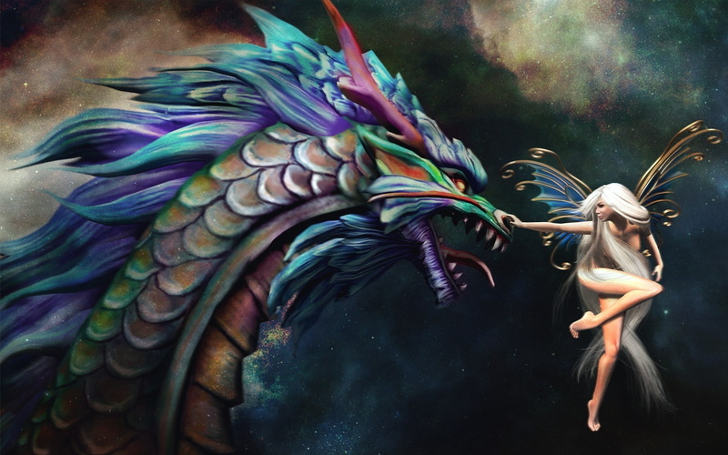 1080P, fairy, art, dragon