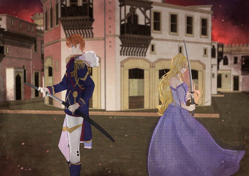 Woman, Princess, Long Hair, Blue Eyes, Man, 4K, Katana, Fantasy, Blonde, Dress, Prince, People