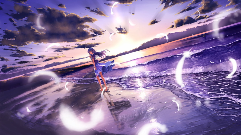 Girl, Barefoot, 1080P, Stroll, Beach, Anime