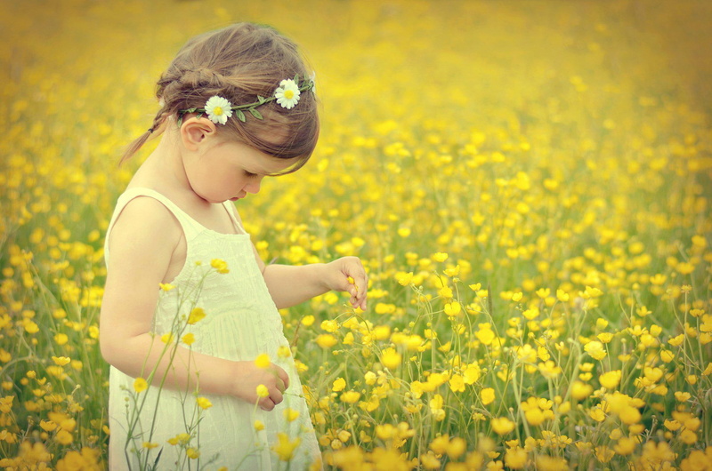 mood, children, 1080P, flowers, wide, girl, field