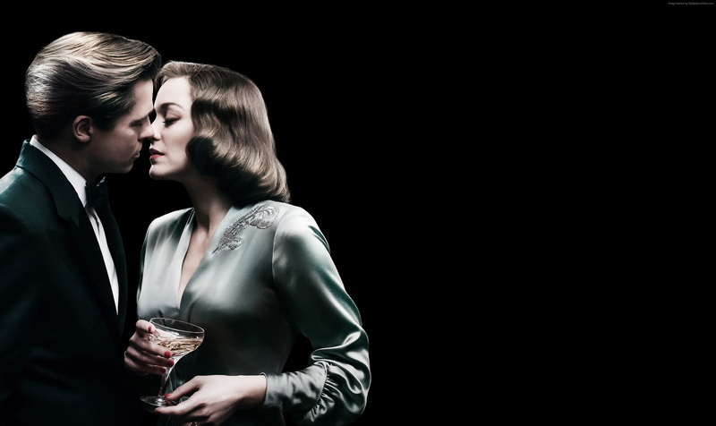 Brad Pitt, young men, 2K, indoors, Allied, adult, couple - relationship, young women, heterosexual couple, black background, fashion, women, drinking