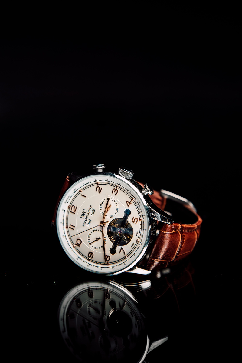 chronograph, silver, wristwatch, number, copy space, accuracy, silver colored, 5K, single object, black background, colored, watch, product shoot, reflection