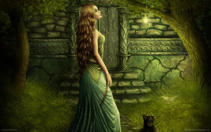 3d and abst, girl, 1080P, beautiful, forest, fairytale, people, abstract, fairy, land, house, architecture, fantasy, person