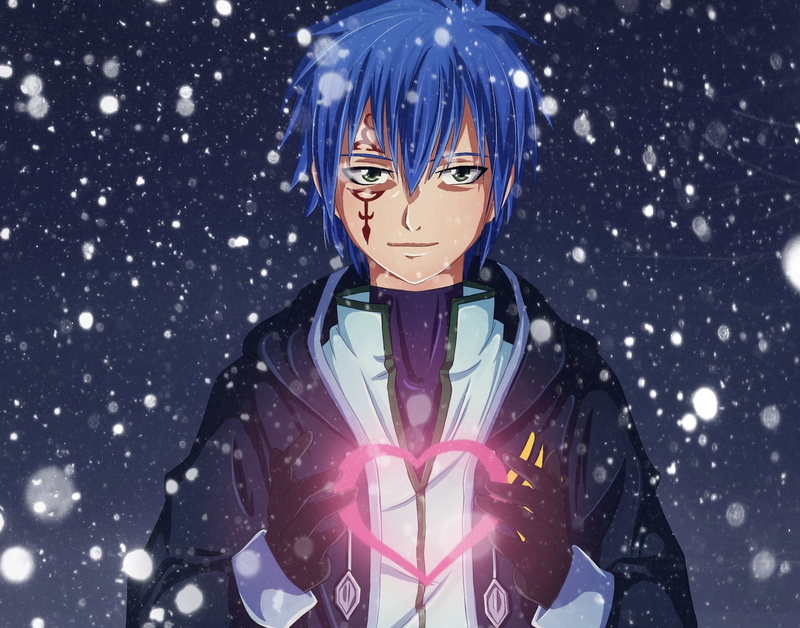 looking at camera, digital composite, front view, blue, japan, Jellal Fernandes, Nonsense-chan, waist up, jelaal, tattoo, imagination, christmas