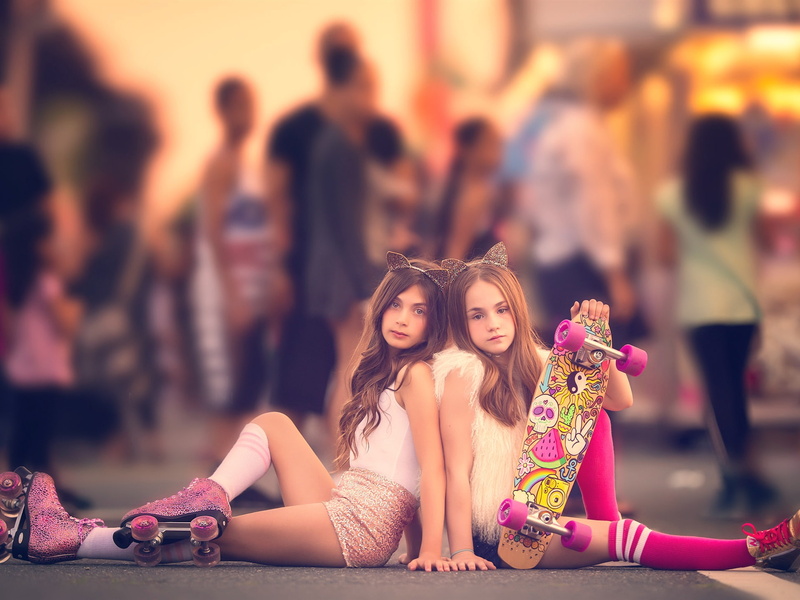 Two, Lovely, 1080P, longboard, Child, Street, brown, Little, wooden, Girls