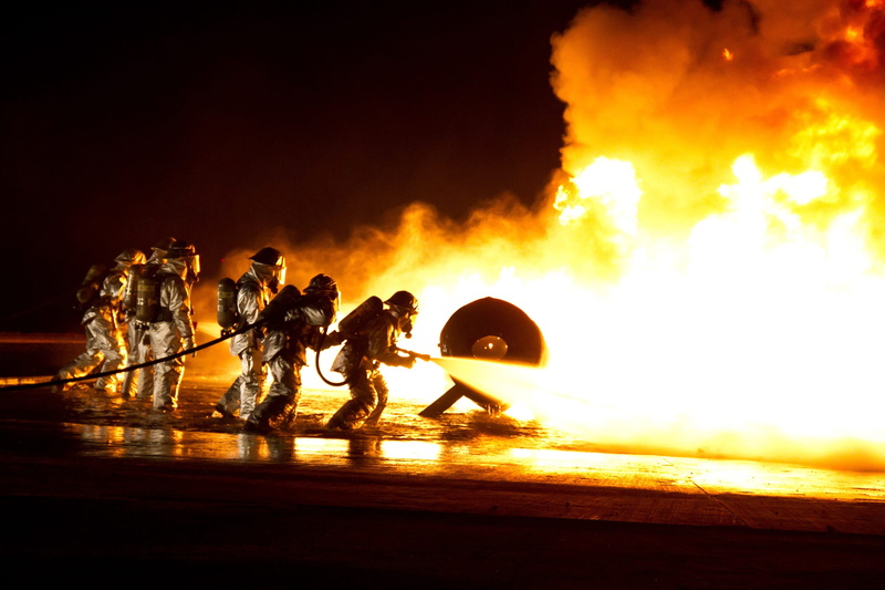 warning sign, safety, hose, job, communication, 2K, night, spray, speed, group of people, flame, practice, plane, motion, airplane, nozzle, protection