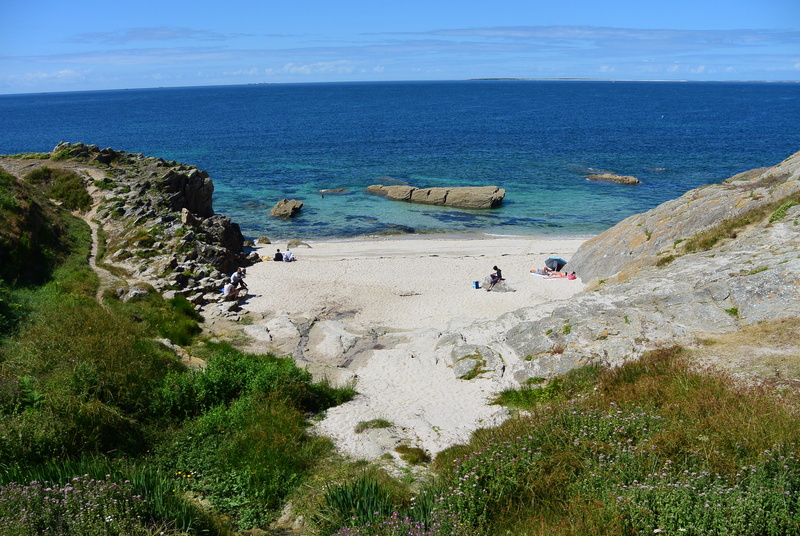 scenics - nature, creek, sky, tranquility, rock - object, nature, water, land, cove, plant, tranquil scene, solid, le conquet, inlet, high angle view, sea